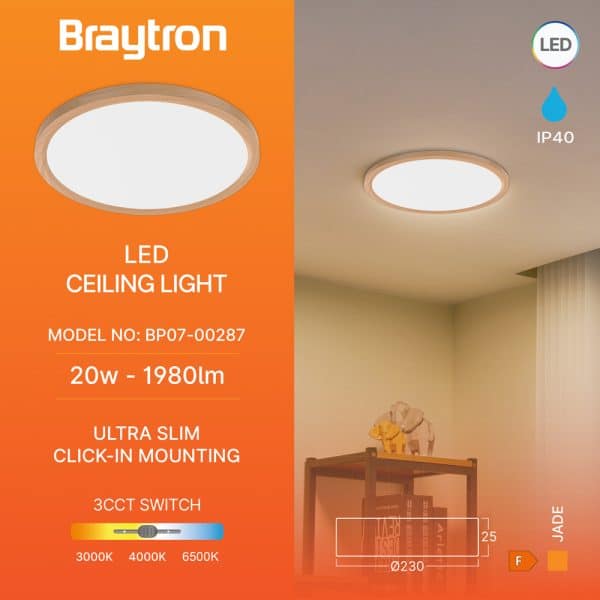 Plafonjera BRY-JADE-SLR-WDN-RND-20W-3IN1-Boja drveta opis tehnikih karakteristika