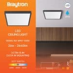 Plafonjera BRY-JADE-SLR-BLC-SQR-26W-3IN1-Crna prikaz osnovnih karakteristika plafonjere poput ip zaštite , dimenzija, lumena i snage