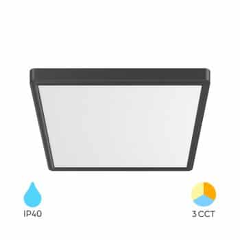 Led plafonjera BRY-JADE-SLR-WDN-SQR-36W-3IN1-CEILING LIGHT crne boje snage 36 w sa bijelim difuzorom i izborom opcijom izbora boje svjetlosti kvadrtnog oblika sa dimenzijama 400x400 i debljinom 25 mm. Karakteriše je visoka IP zaštita IP 40
