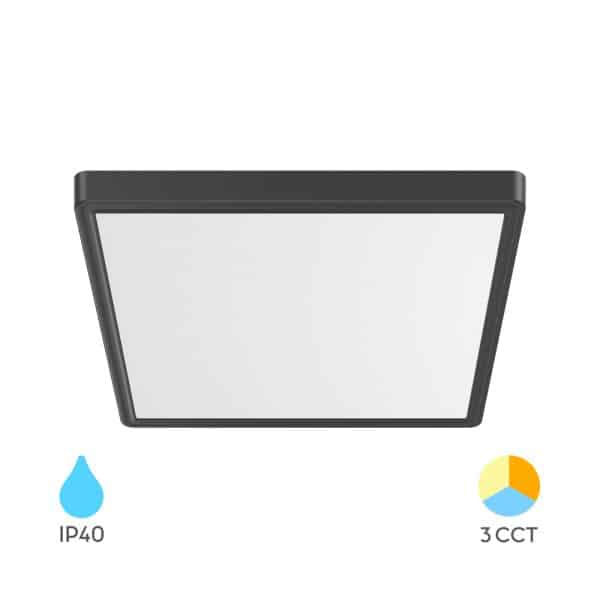 Led plafonjera BRY-JADE-SLR-WDN-SQR-36W-3IN1-CEILING LIGHT crne boje snage 36 w sa bijelim difuzorom i izborom opcijom izbora boje svjetlosti kvadrtnog oblika sa dimenzijama 400x400 i debljinom 25 mm. Karakteriše je visoka IP zaštita IP 40